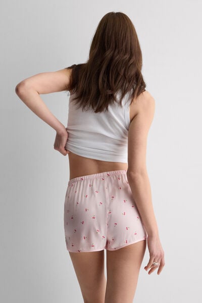 Szorty z Satyny Wiskozowej z Nadrukiem Cherry Baby