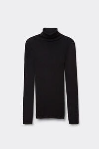 Long-sleeve High-Neck Tubular Top in Wool and Silk