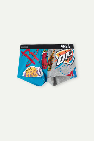 Streç Supima® Pamuklu NBA Logoları Baskılı İki Renkli Boxer