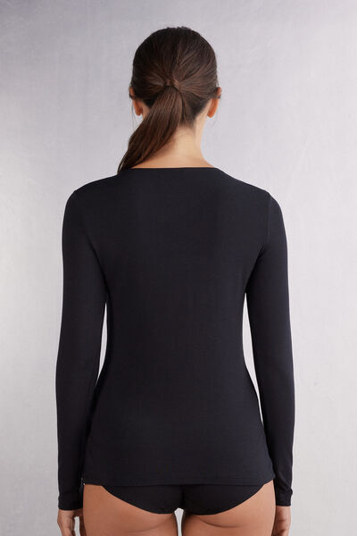 Long-Sleeved Round-Neck Micromodal Top