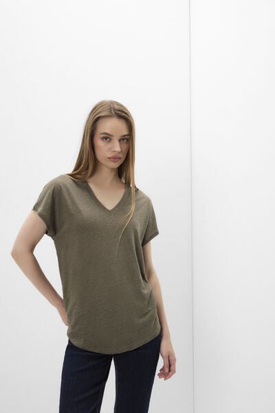 The Pure Linen Short-Sleeved Linen Top with V Neck