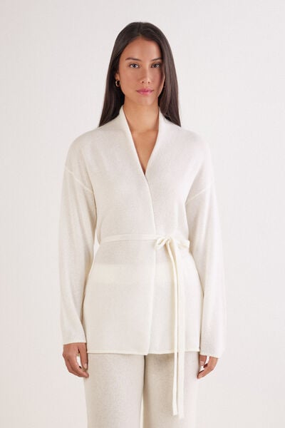 Intimissimi Cárdigan con Cinturón 100% Cashmere Mujer Marfil Tamaño S/M
