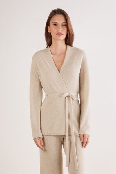 Intimissimi Cárdigan con Cinturón 100% Cashmere Mujer Beige Tamaño S/M