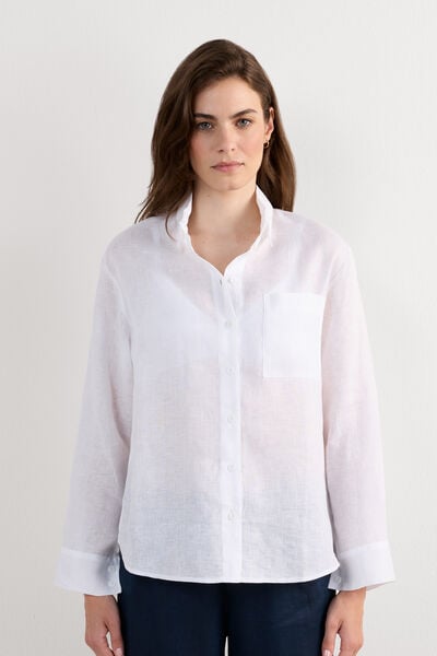 Intimissimi Camisa de Tela de Lino The Pure Linen Mujer Blanco Tamaño M