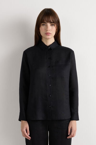 Intimissimi Camisa de Tela de Lino The Pure Linen Mujer Negro Tamaño S