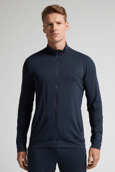 Intimissimi Sudadera con Cremallera de Seda y Modal Hombre Azul Tamaño M