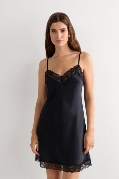 Intimissimi Enagua de Seda y Aplicaciones de Encaje Mujer Negro Tamaño S