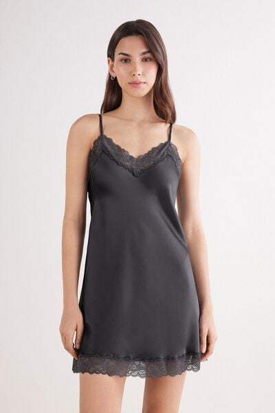 Intimissimi Enagua de Seda y Aplicaciones de Encaje Mujer Gris Tamaño M