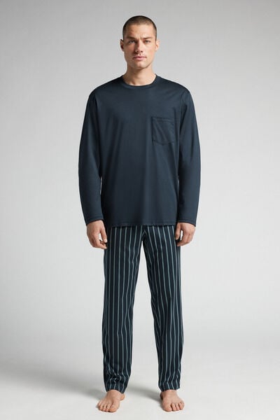 Intimissimi Pijama Largo de Algodón Premium Mercerizado Estampado Hombre Azul Tamaño XXL
