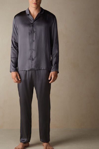 Intimissimi Pijama Largo de Seda con Ribete Hombre Gris Tamaño XL