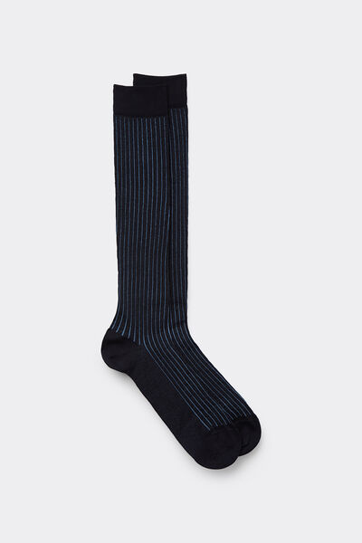 Intimissimi Calcetines Largos de Algodón Hilo de Escocia Canalé Hombre Azul Tamaño 42-43