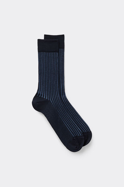 Intimissimi Calcetines Cortos de Algodón de Hilo de Escocia Canalé Hombre Azul Tamaño 40-41