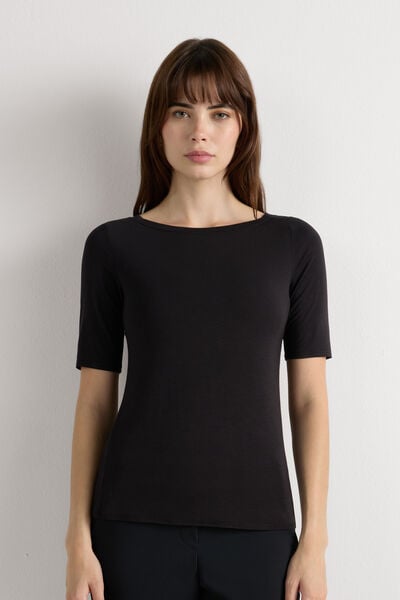 Intimissimi Camiseta con Cuello Barco en Fresh Bamboo Mujer Negro Tamaño L