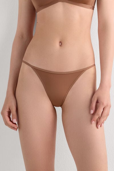Intimissimi Tanga con Tira Lateral de Microfibra Ultraligera Mujer Natural Tamaño L