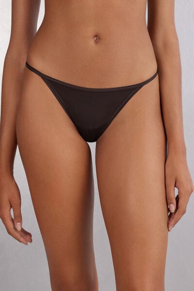 Intimissimi Tanga con Tira Lateral de Microfibra Ultraligera Mujer Marrón Tamaño S