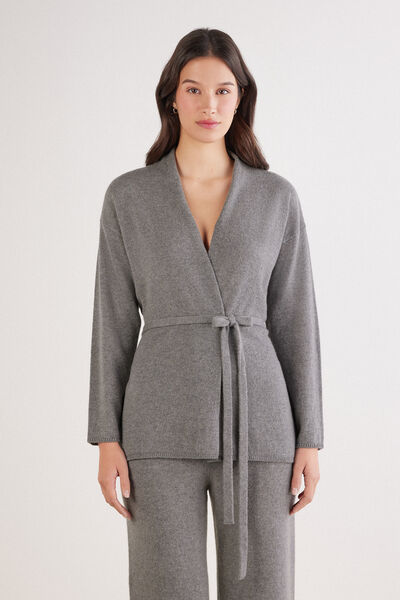 Intimissimi Cárdigan con Cinturón 100% Cashmere Mujer Gris Tamaño M/L