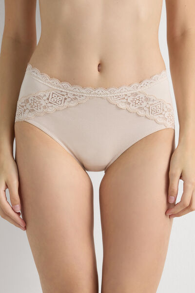 Intimissimi Braguita de Talle Medio de Algodón y Encaje Mujer Natural Tamaño S