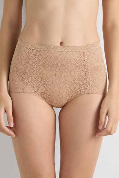 Intimissimi Braguita Culotte de Talle Alto de Encaje Mujer Natural Tamaño XL