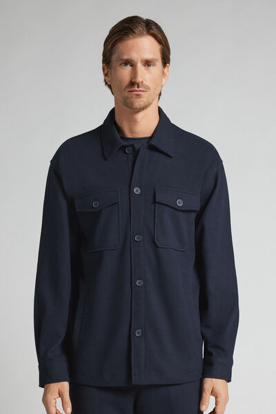 Intimissimi Chaqueta Overshirt con botones tejido efecto paño Hombre Azul Tamaño L
