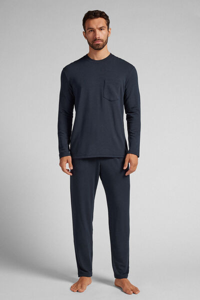 Intimissimi Pijama Largo Felpa Modal Hombre Azul Tamaño S