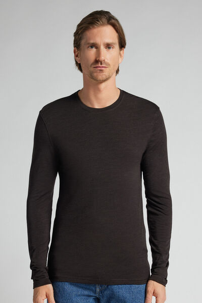 Intimissimi Camiseta Manga Larga de Lana Merina Escote Redondo Hombre Marrón Tamaño M