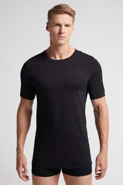 Intimissimi Camiseta con cuello redondo de algodón superior Hombre Negro Tamaño S