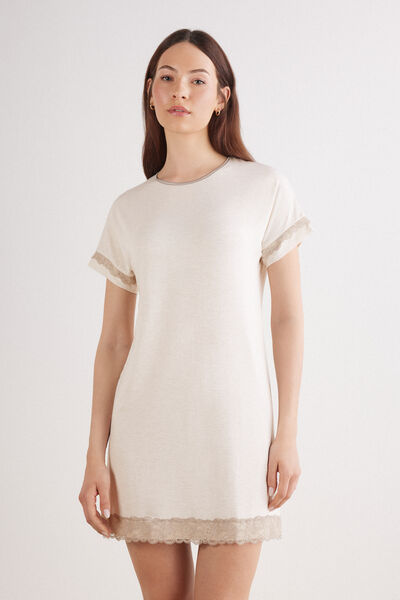 Intimissimi Camisón de Manga Corta con Detalles de Encaje Mujer Natural Tamaño M