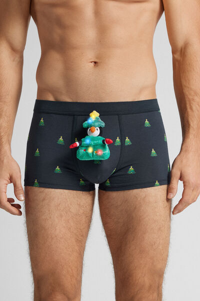 Intimissimi Bóxer de algodón superior Pingüino de peluche con árbol de Navidad Hombre Azul Tamaño 42