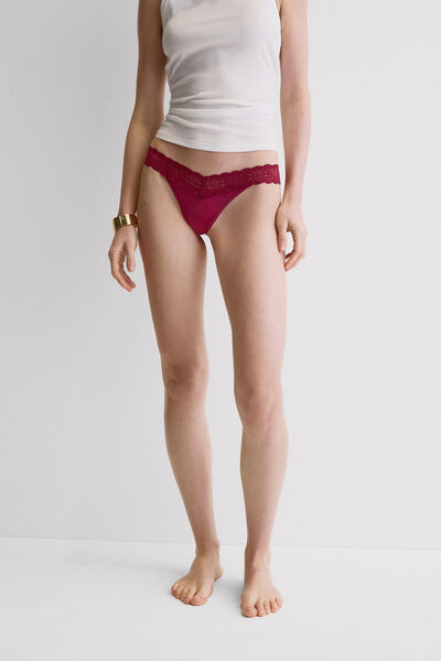 Intimissimi Brasileña de Encaje y Microfibra Estilo de los Años 80 Mujer Rosa Tamaño S