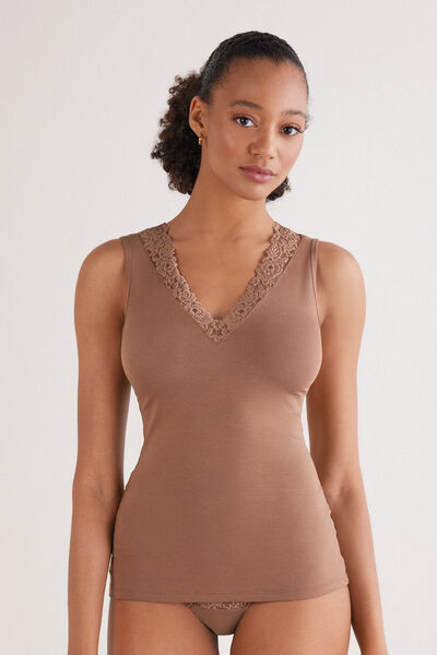 Intimissimi Camiseta de Tirantes de Modal y Encaje Pretty Flower Mujer Natural Tamaño L