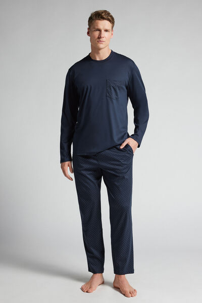 Intimissimi Pijama Largo de Algodón Premium Mercerizado Estampado Lunares Hombre Azul Tamaño L