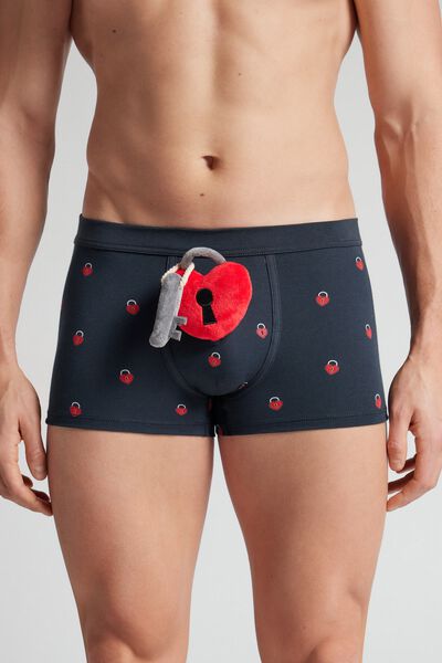Intimissimi Bóxer Algodón Superior Peluche Corazón Candado Hombre Azul Tamaño 38