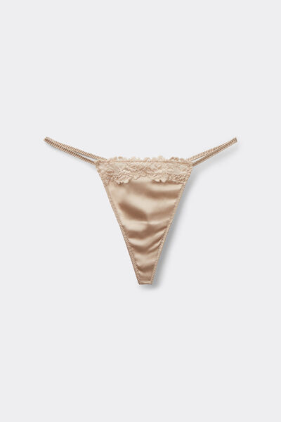 Intimissimi Tanga Tira Lateral de Seda y Encaje Silky Flowers Mujer Natural Tamaño M