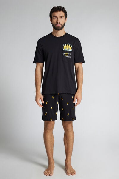 Intimissimi Pijama Corto Algodón Estampado Cervezas Hombre Negro Tamaño XXL