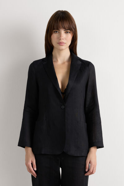 Intimissimi Chaqueta de Tejido de Lino The Pure Linen Mujer Negro Tamaño L