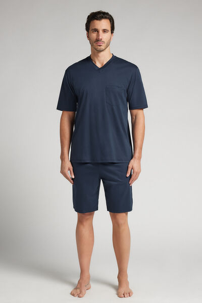 Intimissimi Pijama corto de algodón mercerizado premium Hombre Azul Tamaño L