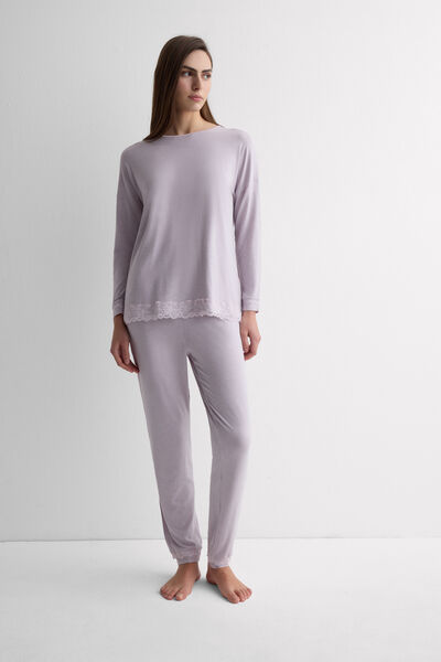 Intimissimi Pijama Largo de Modal con Encaje Mujer Violeta Tamaño L