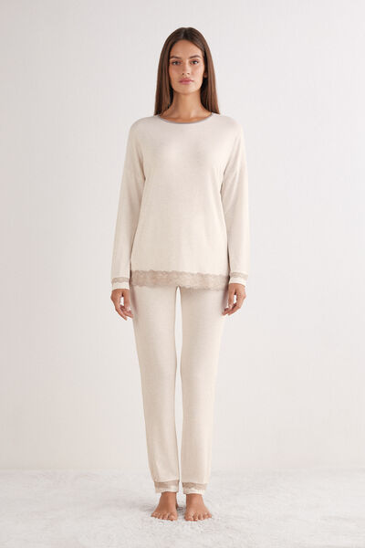 Intimissimi Pijama Largo de Modal con Encaje Mujer Natural Tamaño L