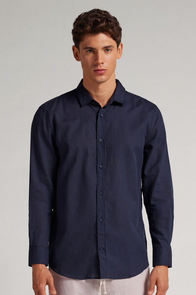 Intimissimi Camisa de manga larga con lino para hombre Hombre Azul Tamaño L