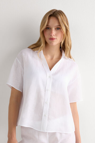 Intimissimi Camisa de Manga Corta en Tela de Lino The Pure Linen Mujer Blanco Tamaño S