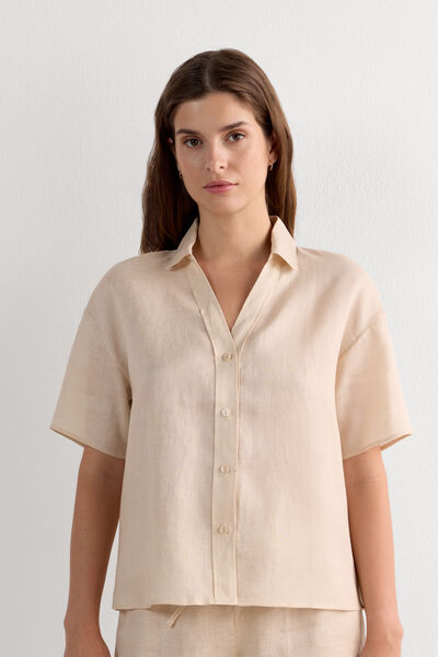 Intimissimi Camisa de Manga Corta en Tela de Lino The Pure Linen Mujer Natural Tamaño L
