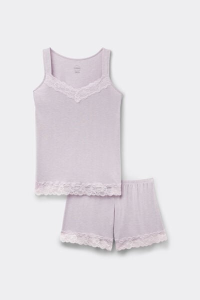 Intimissimi Pijama Corto con Camiseta de Tirantes en Modal con Encaje Mujer Violeta Tamaño L