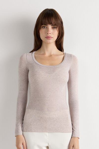 Intimissimi Camiseta de Manga Larga de Modal Ultralight con Cashmere y Escote Redondo Mujer Natural Tamaño L