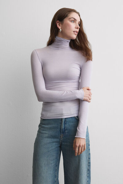 Intimissimi Camiseta de Manga Larga de Cuello Alto de Cashmere Ultraligero de Modal Mujer Violeta Tamaño L