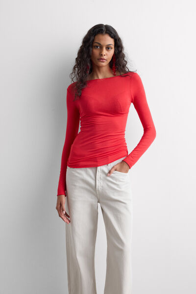 Intimissimi Camiseta con cuello barco en cashmere de manga Larga Mujer Rojo Tamaño L