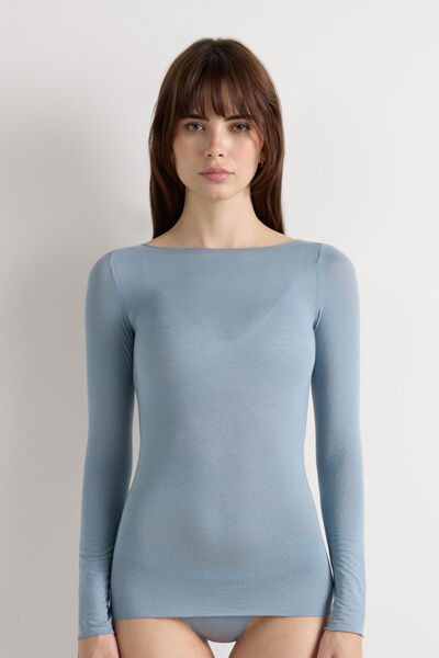 Intimissimi Camiseta con cuello barco en cashmere de manga Larga Mujer Azul Tamaño L