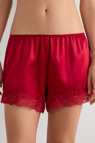 Intimissimi Pantalón Corto de Seda con Encaje Mujer Rojo Tamaño L