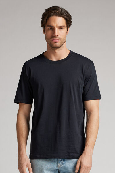 Intimissimi Camiseta de Corte Recto de Algodón Superior Extrafino Hombre Negro Tamaño L