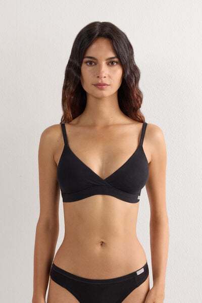 Intimissimi Sujetador Triangular Emma de Algodón Natural Mujer Negro Tamaño 80B