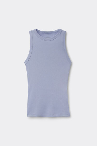 Intimissimi Camiseta de Tirantes de Canalé de Algodón Superior Mujer Azul Claro Tamaño L